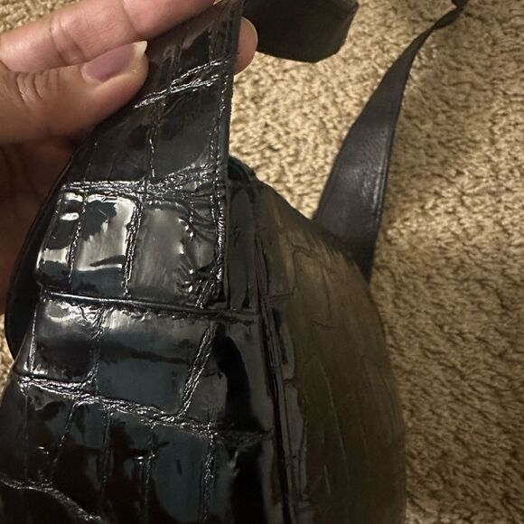 Black Stuart Weitzman Patent Leather Croc Bag - Picture 10 of 14